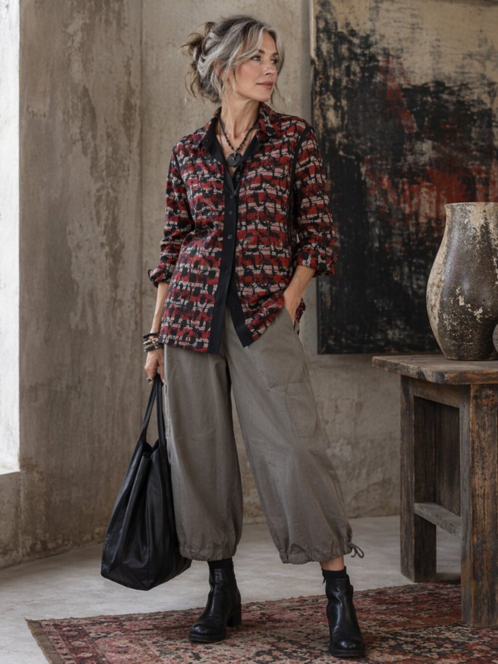 Ali Miles Jacquard Jacket Womens PL Wire Collar Button Front Artsy Boho Artwear